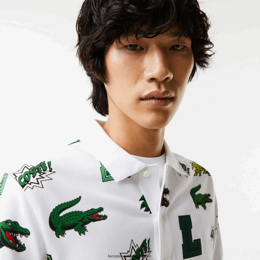 Men Lacoste White SBH Regular Fit Crocodile Print Polo TJ8X40630 ...
