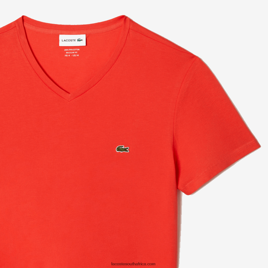 Men Lacoste Orange 02K V-Neck Pima Cotton Jersey T-Shirt TJ8X4039 ...