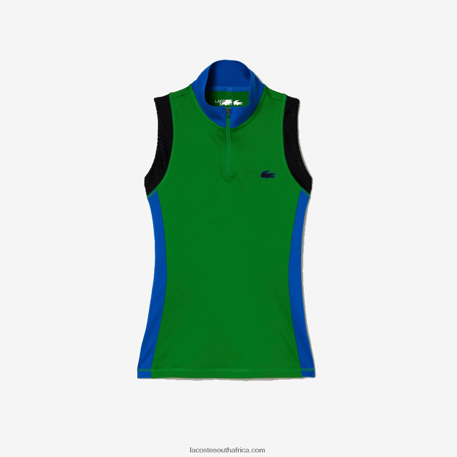 Women Lacoste Green Blue Black 8HJ Tennis Sleeveless Zip Neck Polo